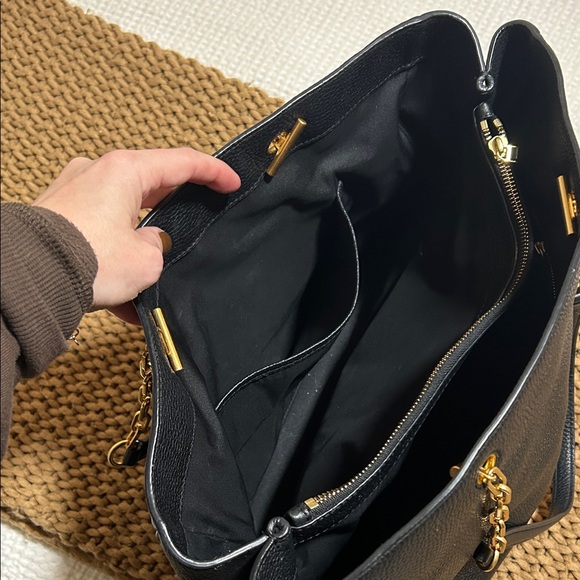 Tory Burch Black Pebbled Leather Tote with Gold Details - Picture 6 of 12